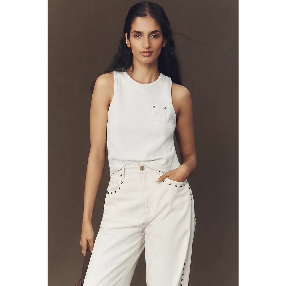Anthropologie Pilcro Women's White Cotton Blend Pocket Tank Top Size S